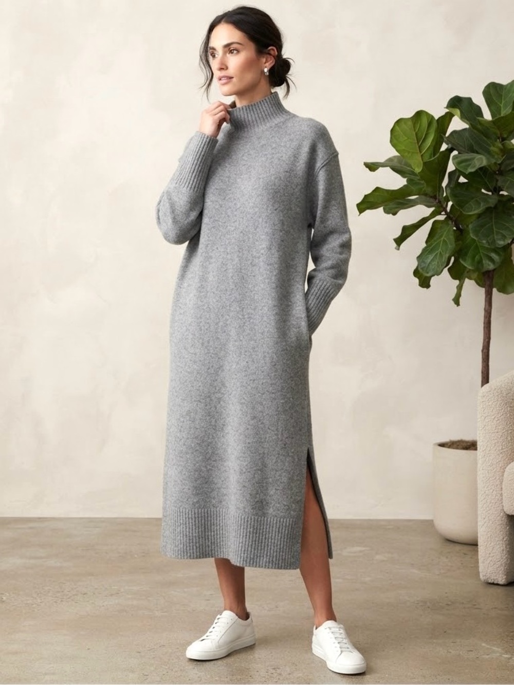 H&M Heathered Gray Knit Mock Turtleneck Dress - Size S